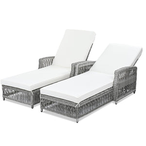 English Elm Go Outdoor Wicker Chaise Lounge Recliner with Ergonomic Armrests and Thick Cushion for Patio Beige+Grey N704P248780A