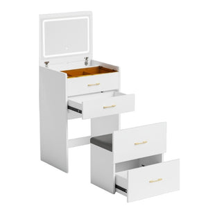 HomeRoots 24 Inch White Wood Vanity Table with Mirror and Three Drawers for Bedroom 691694