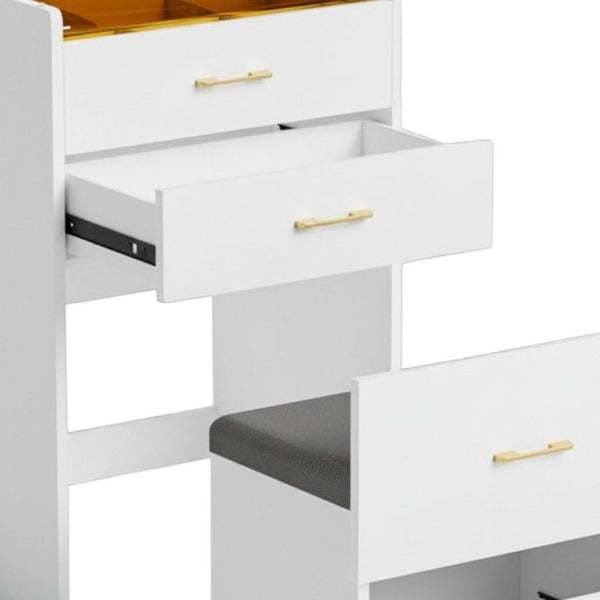 24 Inch White Wood Vanity Table with Mirror and Three Drawers for Bedroom