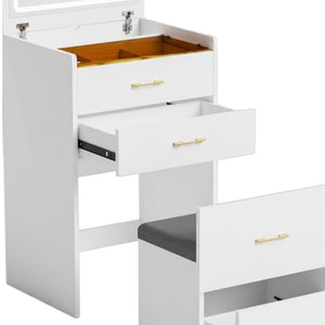24 Inch White Wood Vanity Table with Mirror and Three Drawers for Bedroom