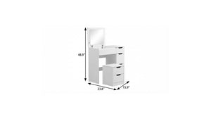 24 Inch White Wood Vanity Table with Mirror and Three Drawers for Bedroom