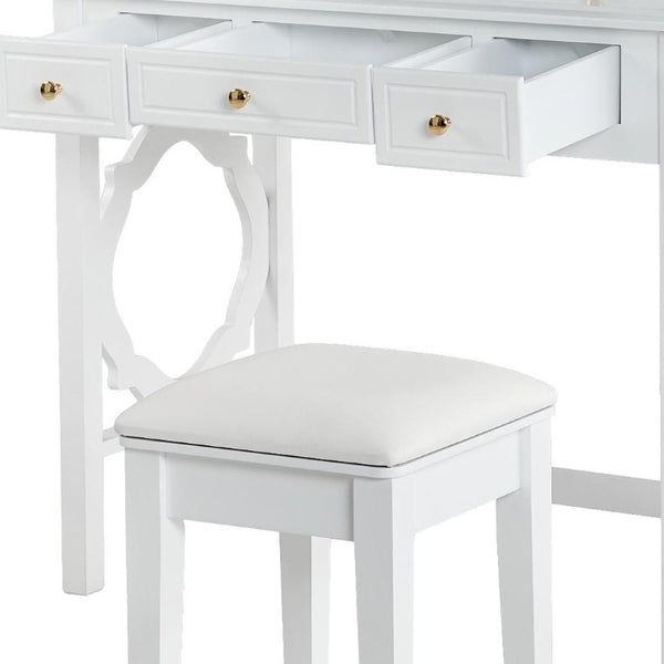 36 Inch White Mirrored Wood Vanity with Five Drawers for Bedroom Glam Storage
