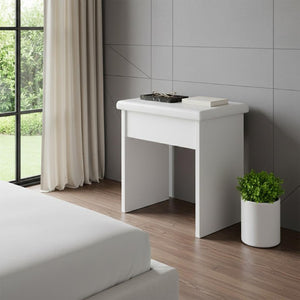24 Inch White Wood Vanity Table with Mirrored Top and Built in Lighting for Bedroom