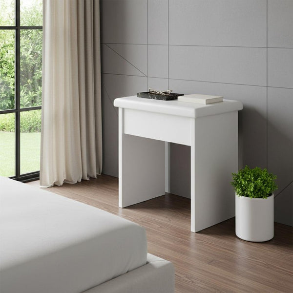 24 Inch White Wood Vanity Table with Mirrored Top and Built in Lighting for Bedroom