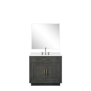 English Elm Black Oak Single Bath Vanity Set With Cultured Marble Top, Chrome Faucet & 34" Mirror For Modern Style B2731S02210