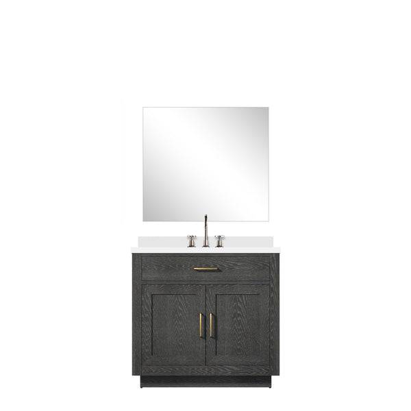 English Elm Black Oak Single Bath Vanity Set With Cultured Marble Top, Chrome Faucet & 34" Mirror For Modern Style B2731S02210