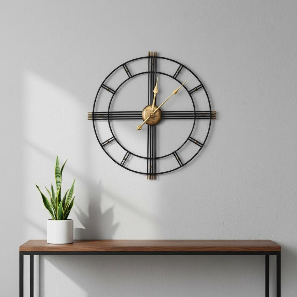 HomeRoots 24" Elegant Beige, Black & Brown Silent Analog Wall Clock - Perfect for Indoor & Outdoor Decor! 691734