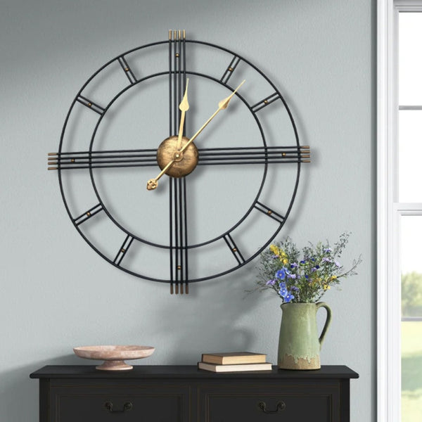 HomeRoots 24" Elegant Beige, Black & Brown Silent Analog Wall Clock - Perfect for Indoor & Outdoor Decor! 691734