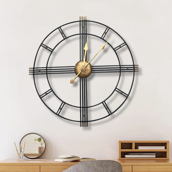 HomeRoots 24" Elegant Beige, Black & Brown Silent Analog Wall Clock - Perfect for Indoor & Outdoor Decor! 691734