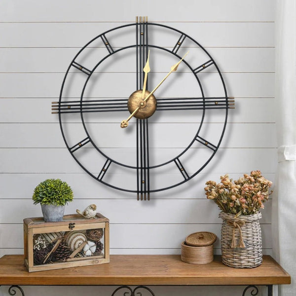 HomeRoots 24" Elegant Beige, Black & Brown Silent Analog Wall Clock - Perfect for Indoor & Outdoor Decor! 691734