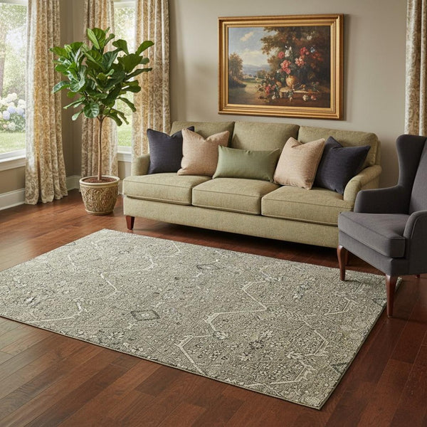 HomeRoots 5' X 8' Khaki Beige and Gray Floral Area Rug - Washable, UV-Protected, Perfect for Any Room Decor! 691736