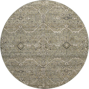 HomeRoots 8' X 8' Washable Round Rug in Khaki Beige & Gray Floral Design – Stain Resistant & UV Protected! 691737