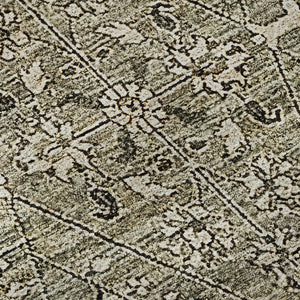 HomeRoots 8' X 8' Washable Round Rug in Khaki Beige & Gray Floral Design – Stain Resistant & UV Protected! 691737