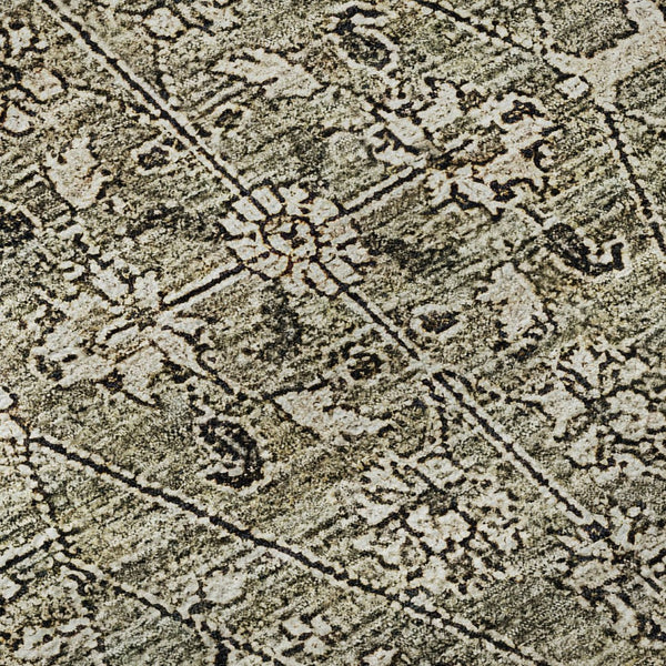 HomeRoots 8' X 8' Washable Round Rug in Khaki Beige & Gray Floral Design – Stain Resistant & UV Protected! 691737