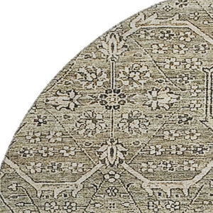 HomeRoots 8' X 8' Washable Round Rug in Khaki Beige & Gray Floral Design – Stain Resistant & UV Protected! 691737