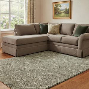HomeRoots 8' Washable Khaki Beige & Gray Floral Area Rug with UV Protection - Durable, Stylish & Easy Care! 691738