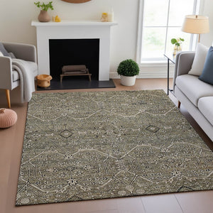HomeRoots 8' Washable Khaki Beige & Gray Floral Area Rug with UV Protection - Durable, Stylish & Easy Care! 691738