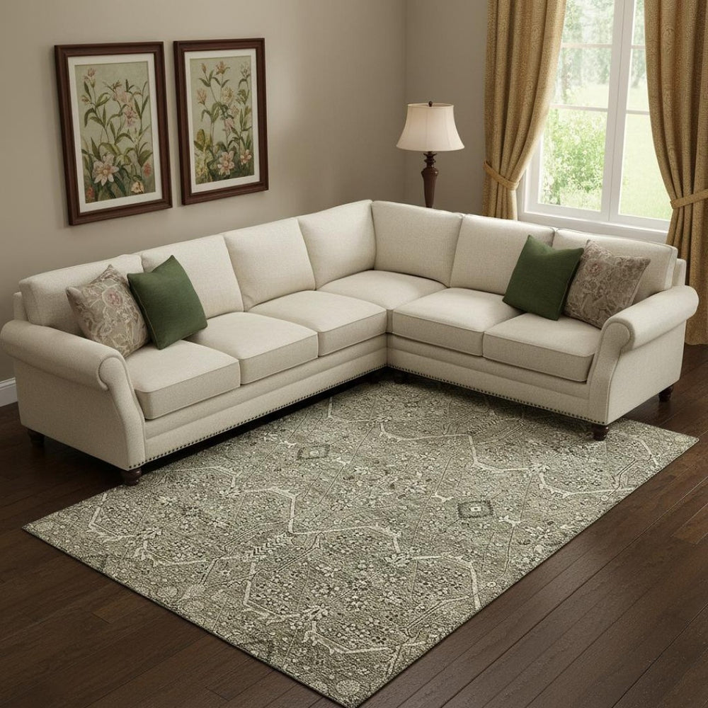 HomeRoots 9' X 12' Khaki Beige and Gray Floral Washable Area Rug with UV Protection for Homes and Patios 691739