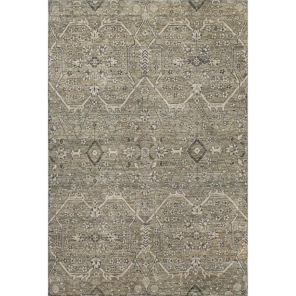 HomeRoots 9' X 12' Khaki Beige and Gray Floral Washable Area Rug with UV Protection for Homes and Patios 691739