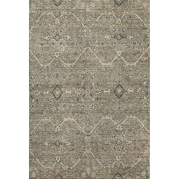 HomeRoots 9' X 12' Khaki Beige and Gray Floral Washable Area Rug with UV Protection for Homes and Patios 691739