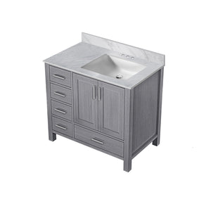 English Elm Distressed Grey Bath Vanity With Carrara Marble Top, Right Offset Design, Stylish Storage Solutions B2731P258841