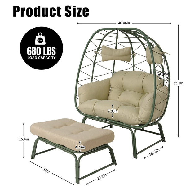 English Elm Double Egg Wicker Lounge Chair with Ottoman Bohemian Pe Rattan Outdoor Patio Seat T5880P501485