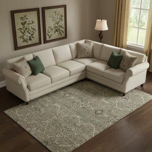 HomeRoots 10' X 14' Washable Khaki Beige & Gray Floral Area Rug with UV Protection for Stylish Living Spaces 691740