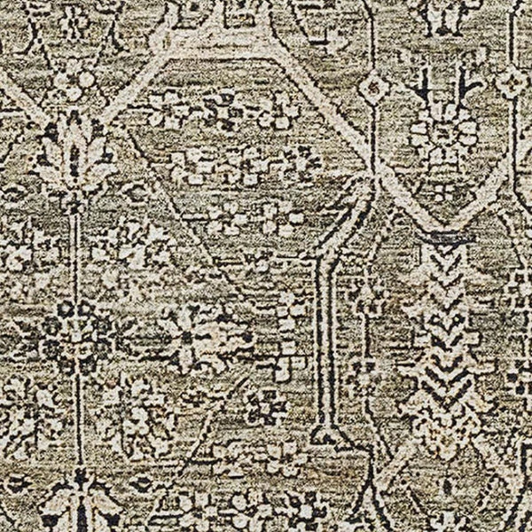 HomeRoots 10' X 14' Washable Khaki Beige & Gray Floral Area Rug with UV Protection for Stylish Living Spaces 691740