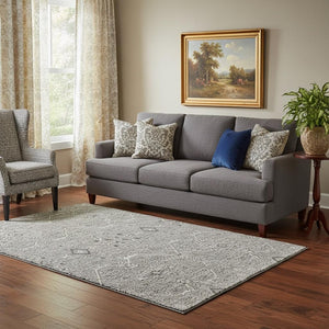 HomeRoots 5' X 8' Pewter Gray Floral Area Rug - Washable, UV Protected, Stain-Resistant & Non-Slip Backing 691742
