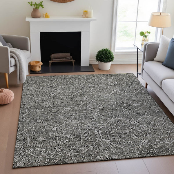 HomeRoots 5' X 8' Pewter Gray Floral Area Rug - Washable, UV Protected, Stain-Resistant & Non-Slip Backing 691742