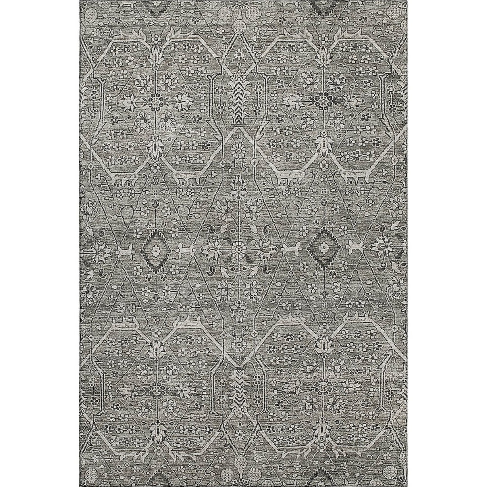 HomeRoots 5' X 8' Pewter Gray Floral Area Rug - Washable, UV Protected, Stain-Resistant & Non-Slip Backing 691742