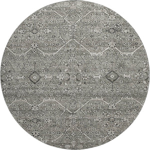 HomeRoots 8' X 8' Elegant Pewter Gray & Silver Floral Washable Round Rug with UV Protection & Non-Slip Backing 691743