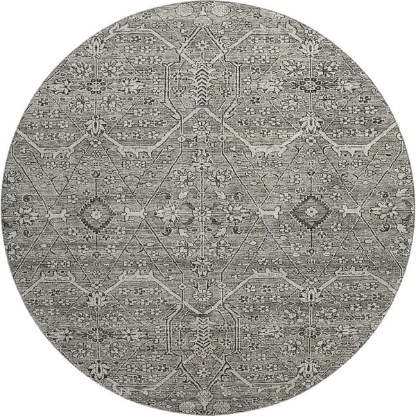 HomeRoots 8' X 8' Elegant Pewter Gray & Silver Floral Washable Round Rug with UV Protection & Non-Slip Backing 691743