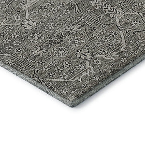 HomeRoots 8' X 8' Elegant Pewter Gray & Silver Floral Washable Round Rug with UV Protection & Non-Slip Backing 691743