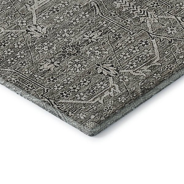 HomeRoots 8' X 8' Elegant Pewter Gray & Silver Floral Washable Round Rug with UV Protection & Non-Slip Backing 691743