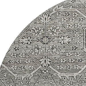HomeRoots 8' X 8' Elegant Pewter Gray & Silver Floral Washable Round Rug with UV Protection & Non-Slip Backing 691743