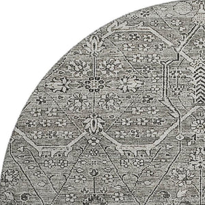 HomeRoots 8' X 8' Elegant Pewter Gray & Silver Floral Washable Round Rug with UV Protection & Non-Slip Backing 691743