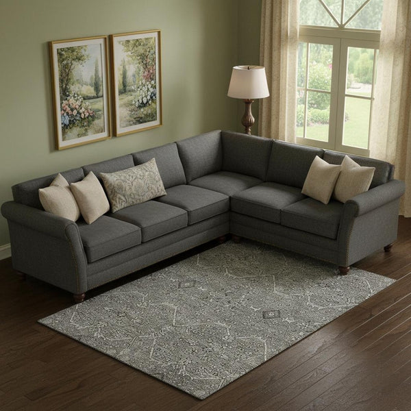 HomeRoots 10' Elegant Pewter Gray & Silver Floral Washable Area Rug – UV Protected, Durable & Easy Care! 691746