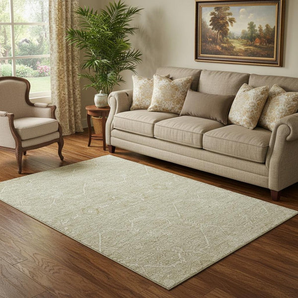HomeRoots 5' X 8' Beige & Ivory Floral Area Rug – Washable, UV Protected, Stain Resistant for Busy Homes 691748