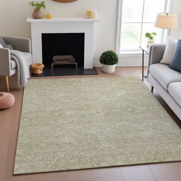 HomeRoots 5' X 8' Beige & Ivory Floral Area Rug – Washable, UV Protected, Stain Resistant for Busy Homes 691748