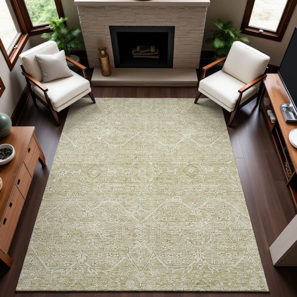 HomeRoots 5' X 8' Beige & Ivory Floral Area Rug – Washable, UV Protected, Stain Resistant for Busy Homes 691748