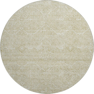 HomeRoots 8' X 8' Washable Beige and Ivory Floral Round Rug with UV Protection for Family-Friendly Spaces 691749