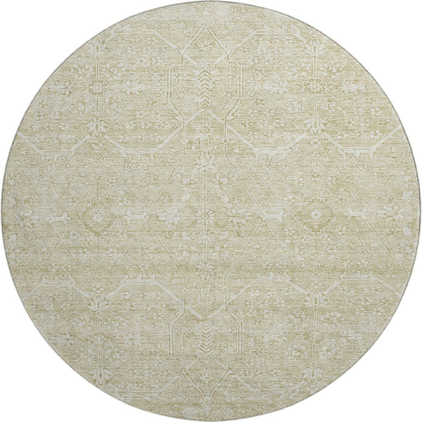 HomeRoots 8' X 8' Washable Beige and Ivory Floral Round Rug with UV Protection for Family-Friendly Spaces 691749