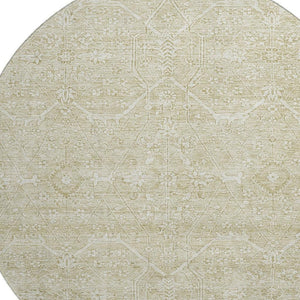 HomeRoots 8' X 8' Washable Beige and Ivory Floral Round Rug with UV Protection for Family-Friendly Spaces 691749