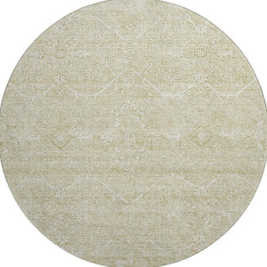 HomeRoots 8' X 8' Washable Beige and Ivory Floral Round Rug with UV Protection for Family-Friendly Spaces 691749