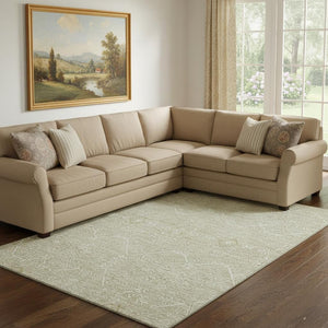 HomeRoots 8' Beige and Ivory Floral Area Rug - Washable, UV-Protected, Stain-Resistant for Everyday Elegance 691750