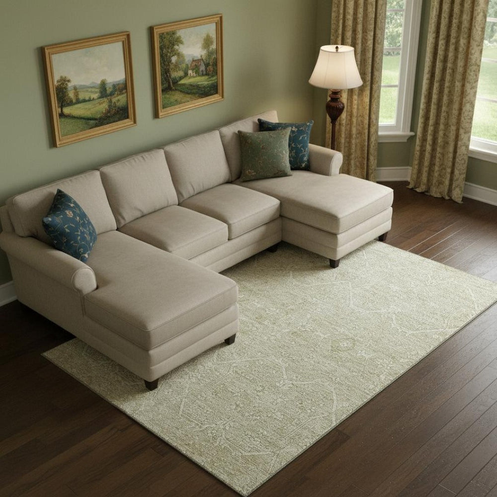 HomeRoots 9' X 12' Elegant Beige & Ivory Floral Washable Area Rug with UV Protection for Busy Homes 691751