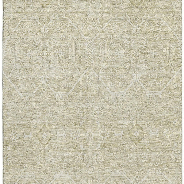 HomeRoots 10' X 14' Beige And Ivory Floral Area Rug – Washable, UV Protected, Ideal for Family-Friendly Spaces! 691752