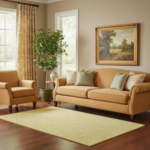 HomeRoots 5' X 8' Gold And Ivory Floral Area Rug - Machine-Washable, UV Protected, Stain-Resistant Elegance 691754