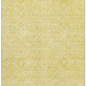 HomeRoots 5' X 8' Gold And Ivory Floral Area Rug - Machine-Washable, UV Protected, Stain-Resistant Elegance 691754